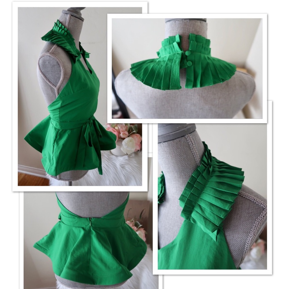 MARLA- Classy Pleated Ruffle Peplum Halter Top - Picture 4 of 6
